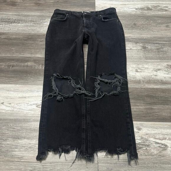 We The Free Free People Black Womens 28 Straight Leg Distressed Denim Jeans‎ - Picture 1 of 10